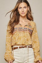 Shirt Long Sleeve Leopard Print Mustard Embroidery