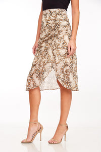 Skirt - Chiffon Midi With Snake Print Brown