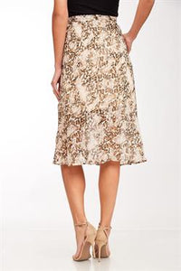 Skirt - Chiffon Midi With Snake Print Brown