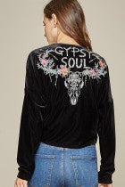 Load image into Gallery viewer, Jacket -Black Cropped Embroidered Gypsy Soul