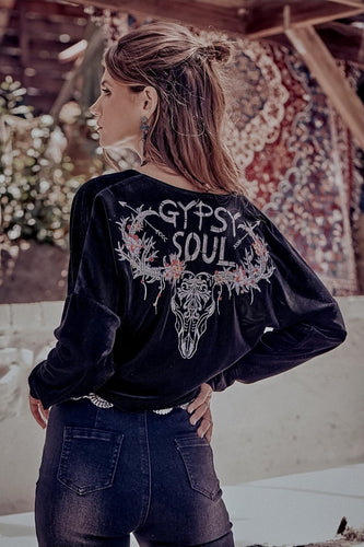 Jacket -Black Cropped Embroidered Gypsy Soul