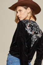 Load image into Gallery viewer, Jacket -Black Cropped Embroidered Gypsy Soul