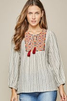 Shirt Long Sleeve  Stripes with  Embroidery