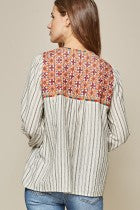 Shirt Long Sleeve  Stripes with  Embroidery