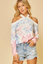 Load image into Gallery viewer, Long Sleeve Top Cold Shoulder Tye Dye Pink and Navy