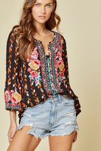 Load image into Gallery viewer, Top 3/4 Bell Sleeve, Embroidered Top Black Multi