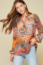 Top- V Neck w/Buttons Animal