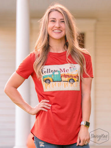 T Shirt Follow Me to the Pumpkin Patch Truck on Burnt Orange