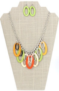 NECKLACE SET - SILVER WITH MULTI COLORED OVALS