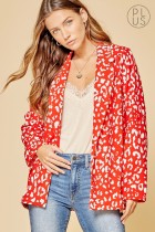 Jacket Leopard Print  Open Front- Tomato Red