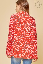 Jacket Leopard Print  Open Front- Tomato Red