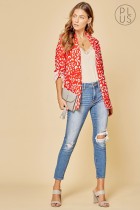 Jacket Leopard Print  Open Front- Tomato Red