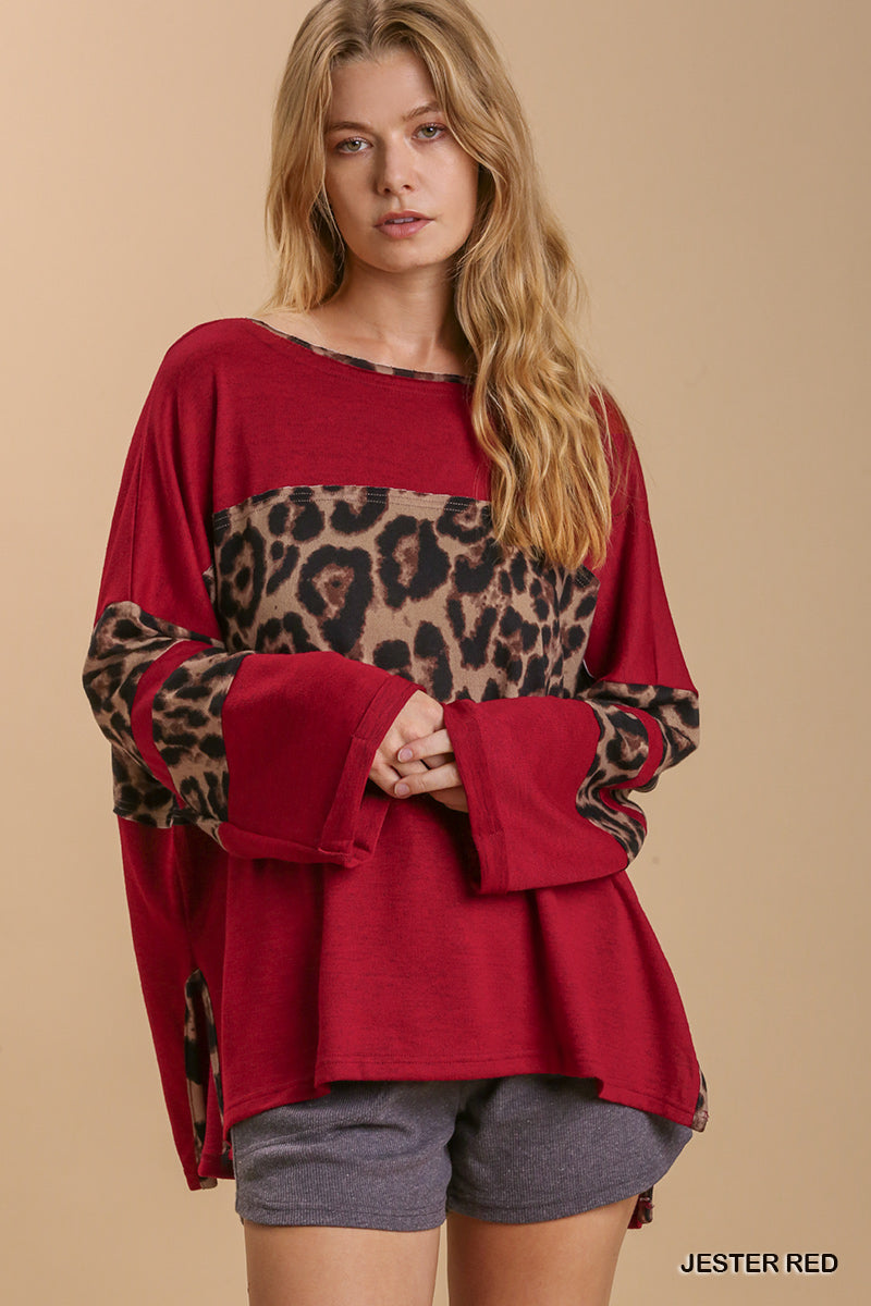 Top Long Sleeve Red with Leopard