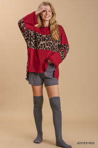 Top Long Sleeve Red with Leopard