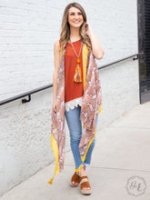 Load image into Gallery viewer, Duster- Snake Print With Mustard Trim and Tassels