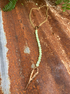 Necklace- Lariat Style Mint GreenJade With Gold Heart