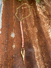 Load image into Gallery viewer, Necklace- Lariat Style Peach Jade With Gold Heart