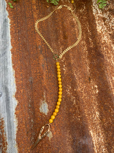 Necklace- Lariat Style Yellow Jade With Gold Heart