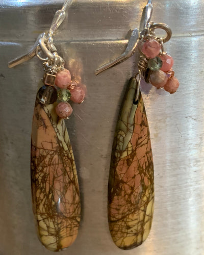 Earrings-Red Creek Jasper Tear Drops with Sterling Silver Ear Wires