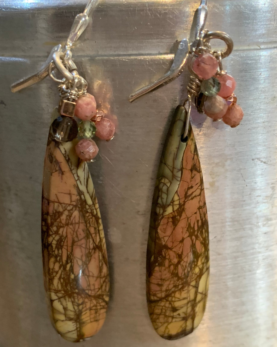 Earrings-Red Creek Jasper Tear Drops with Sterling Silver Ear Wires