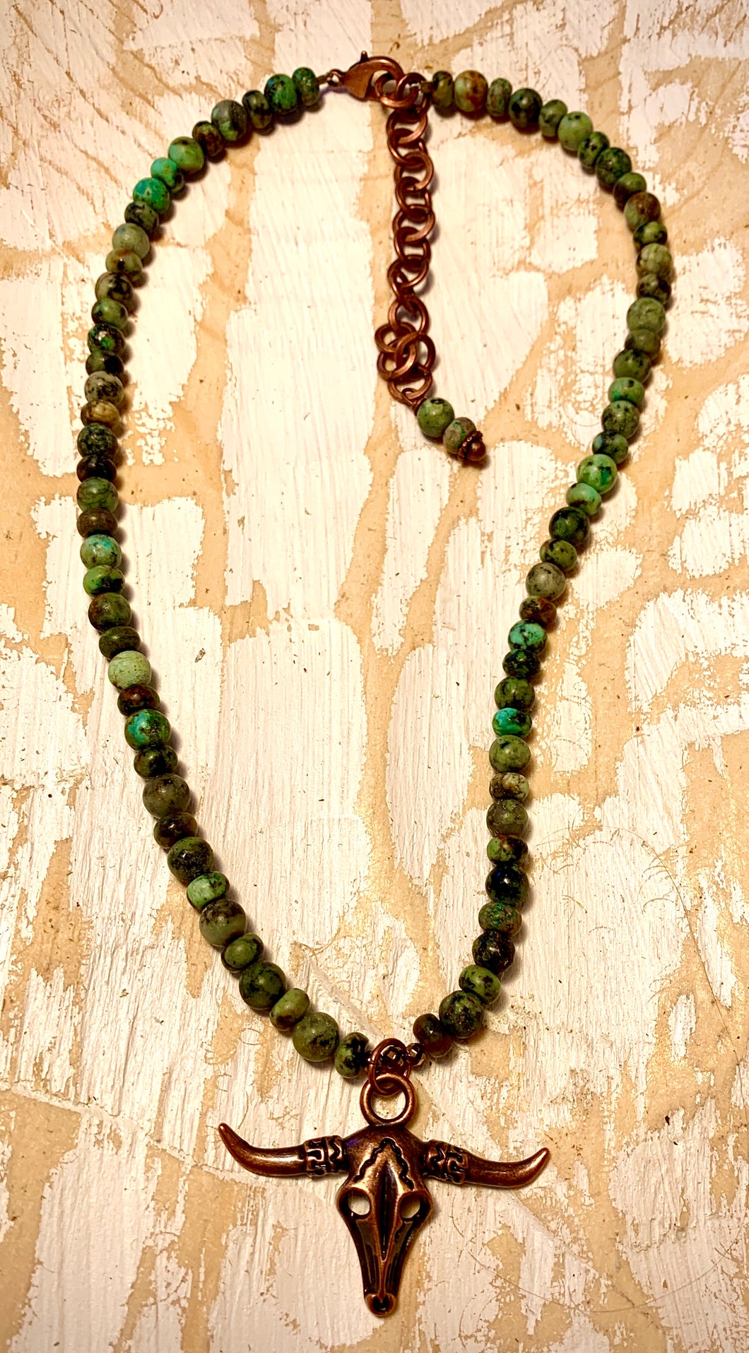 Necklace- African Turquoise with Copper Steer Head