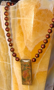 Necklace- Brown Pearls with Red Creek Jasper Pendant