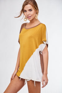 Shirt - Diagonal Contrast Cream , Mustard, Brown