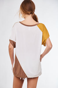 Shirt - Diagonal Contrast Cream , Mustard, Brown