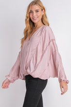 Load image into Gallery viewer, Shirt- Satin Wrap Top Balloon Sleeves - Dusty Pink