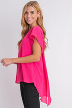 Load image into Gallery viewer, Top- Back V Neck  Twist Detail with Flutter Sleeve -Fuchia