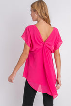 Load image into Gallery viewer, Top- Back V Neck  Twist Detail with Flutter Sleeve -Fuchia