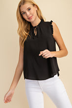 Load image into Gallery viewer, Shirt- Sleeveless - Frilly V Neck With Front Tie - Black