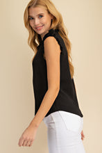 Load image into Gallery viewer, Shirt- Sleeveless - Frilly V Neck With Front Tie - Black