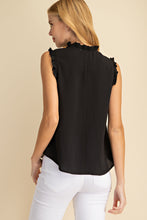 Load image into Gallery viewer, Shirt- Sleeveless - Frilly V Neck With Front Tie - Black