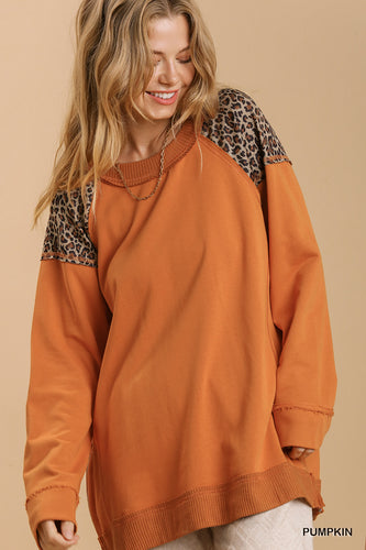 Top Long Sleeve Pumpkin w/ Leopard