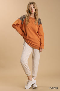 Top Long Sleeve Pumpkin w/ Leopard