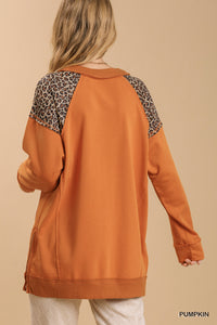 Top Long Sleeve Pumpkin w/ Leopard