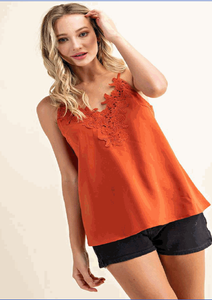 Shirt - Tank With Lace Rust