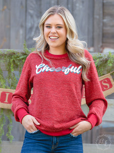 Long Sleeve Shirt Red Glittery Sweatshirt "Cheerful"