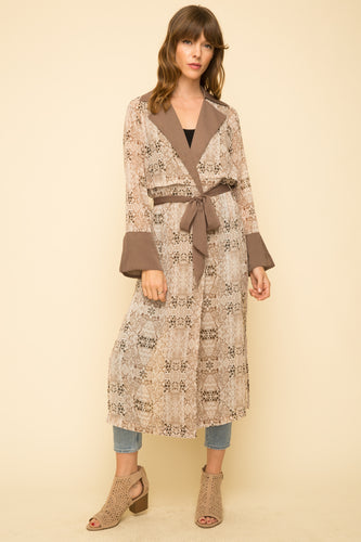 Duster - Chiffon Taupe Snake Print Front Tie