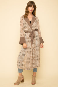 Duster - Chiffon Taupe Snake Print Front Tie