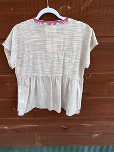 Top Cap Sleeve Embroidery Tan Stripe