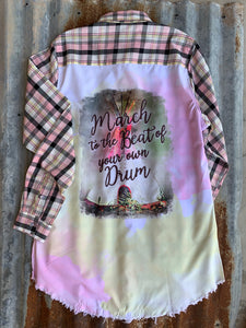 Long Sleeve Light Weight Plaid - Tee Pee "March To The Beat Of Your Own Drum"