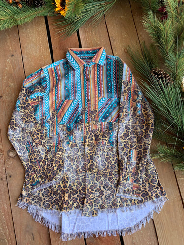 Shirt - Long Sleeve Button Up Serape and Leopard