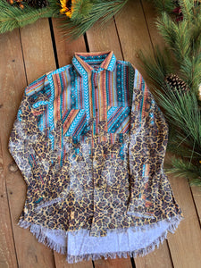 Shirt - Long Sleeve Button Up Serape and Leopard