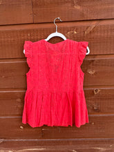 Load image into Gallery viewer, Shirt Sleeveless V Neck Eyelet with Ruffle Sleeve Tomato