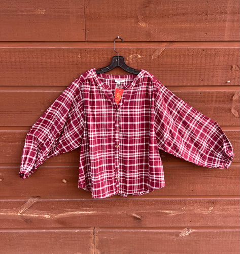 Top Burgundy Plaid Long Sleeve