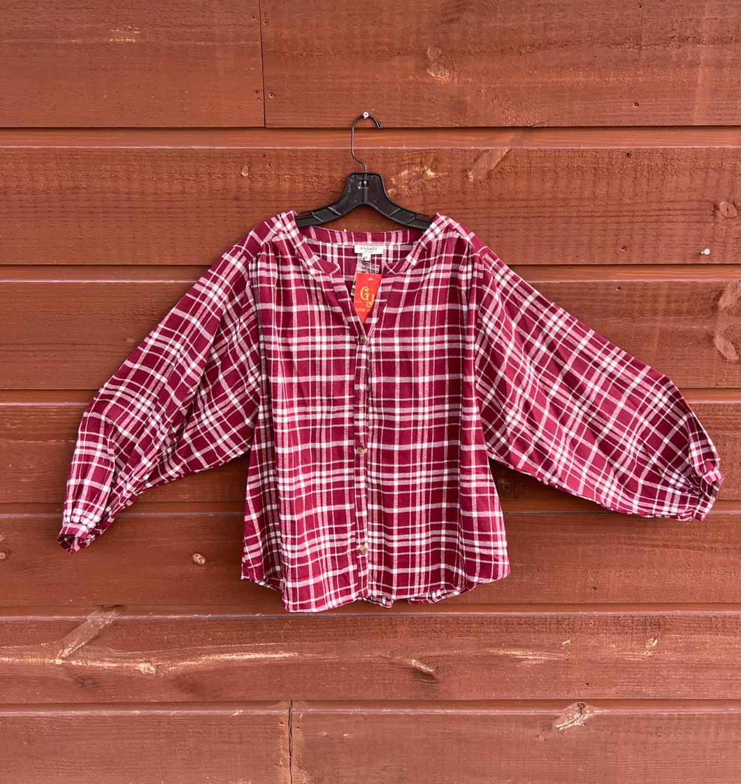 Top Burgundy Plaid Long Sleeve