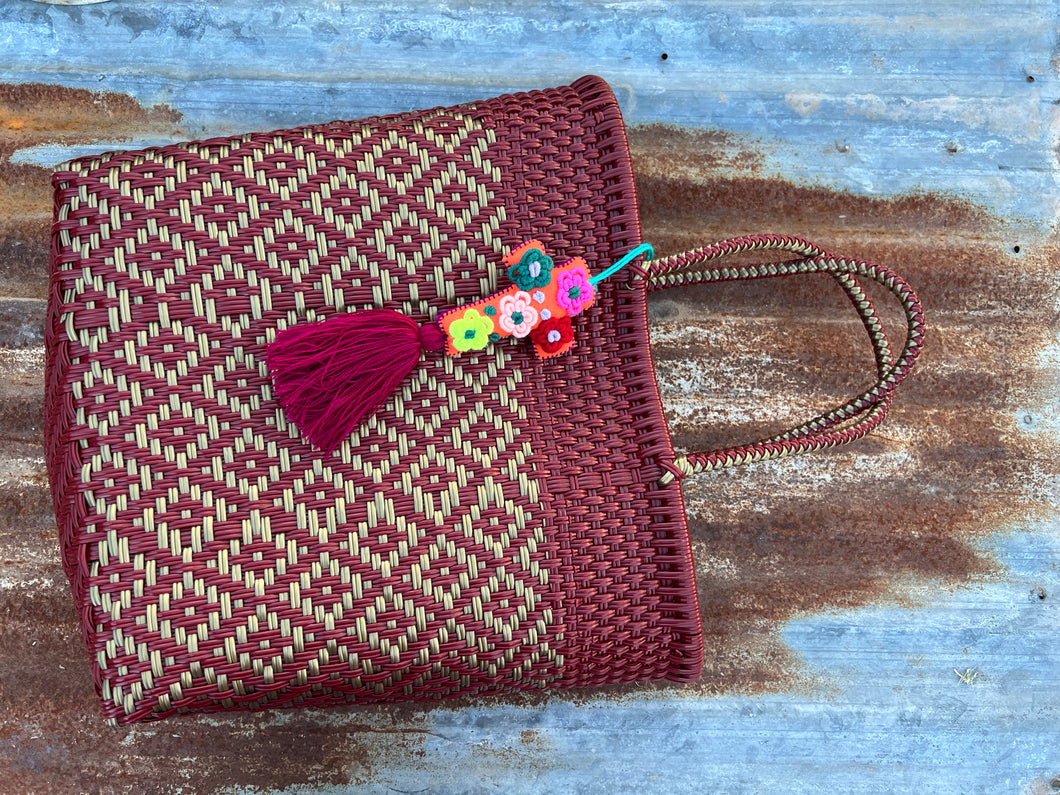 Handbag  Large Woven Tote- Red & Gold