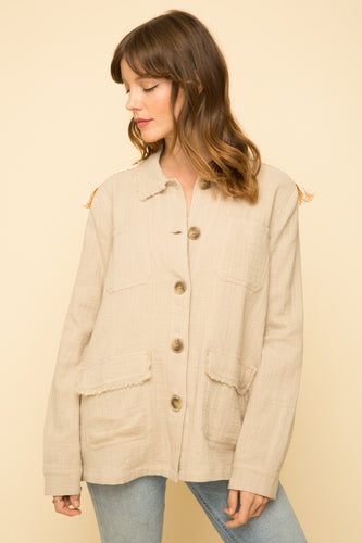 Jacket - Taupe Button Up with Front Pockets